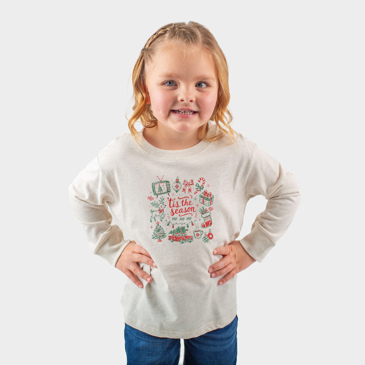 Tis The Season Ho Ho Ho - Toddler Long Sleeve Graphic Tee