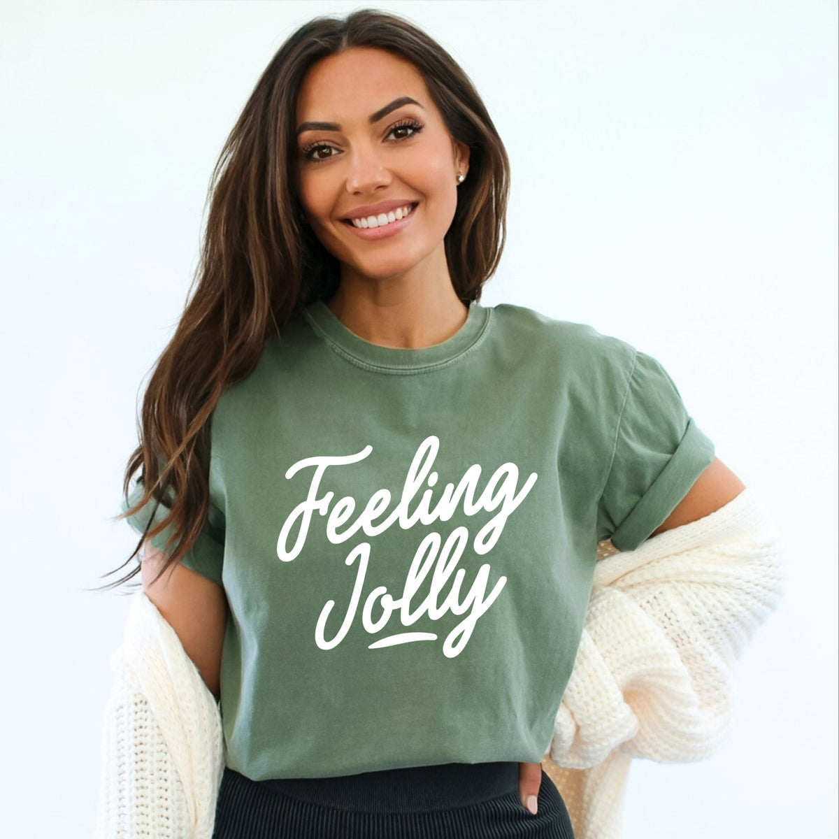 Feeling Jolly Cursive - Women's Garment Dyed Graphic T-Shirt
