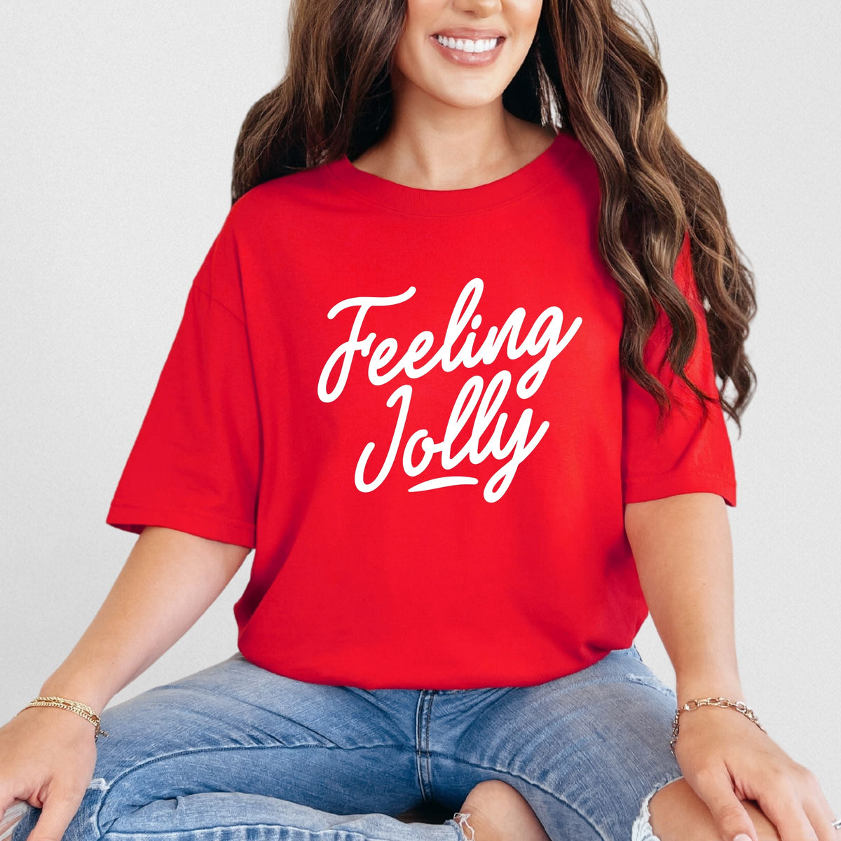 Feeling Jolly Cursive - Women's Garment Dyed Graphic T-Shirt