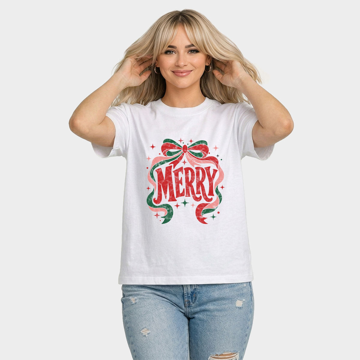 Merry Bow Stars - Women's Relaxed Boxy Tee