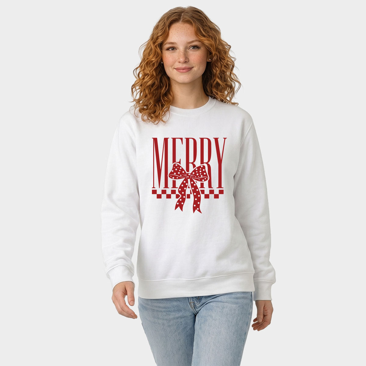 Merry Bow Checkered - Women's Graphic Sweatshirt