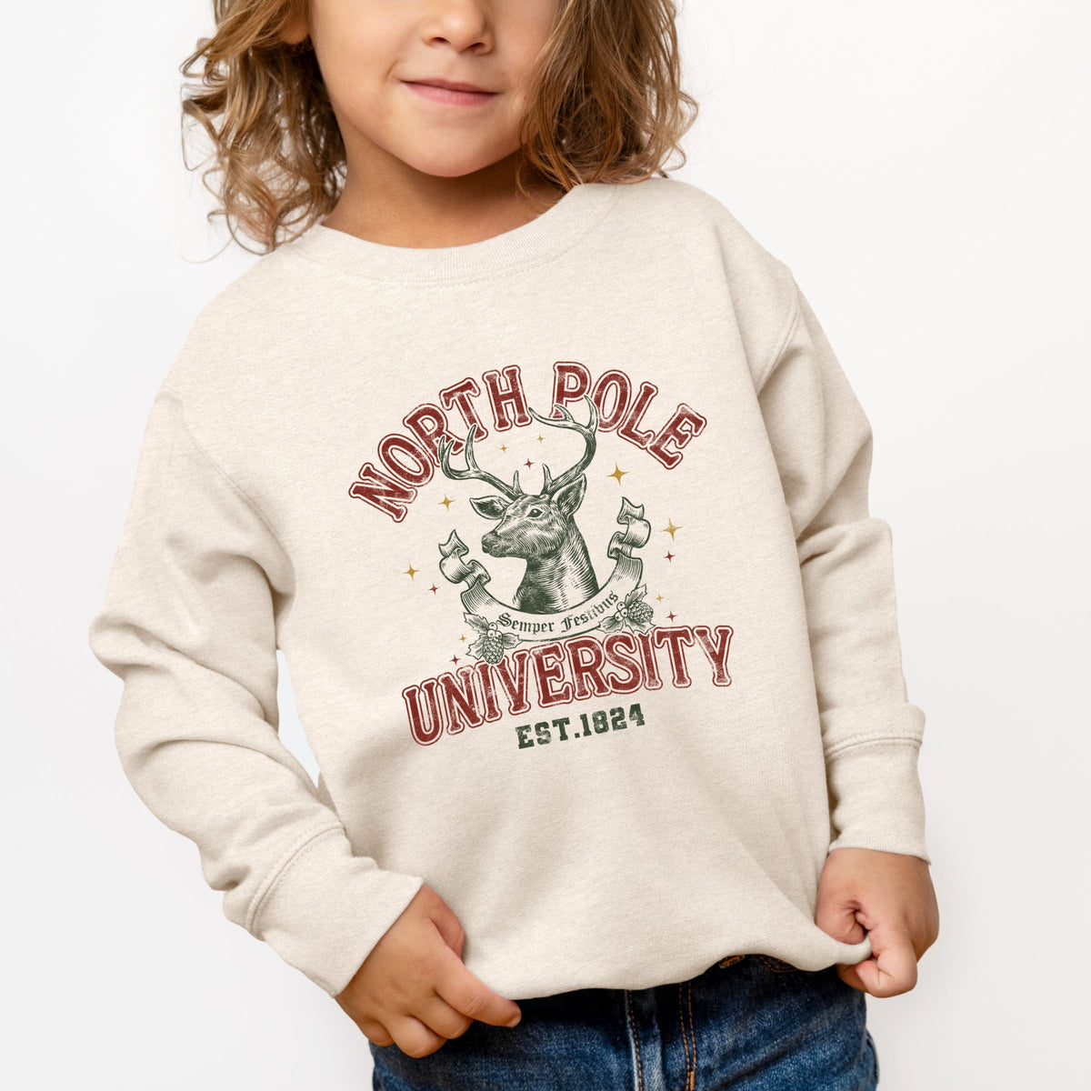 North Pole University Reindeer Stars - Toddler Graphic Sweatshirt