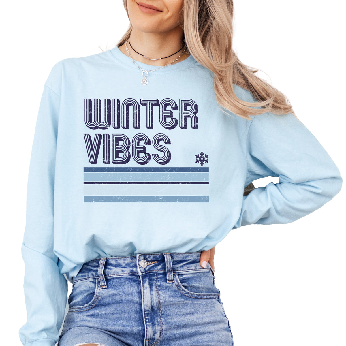 Winter Vibes Stripes - Women's Garment Dyed Long Sleeve Graphic T-Shirt