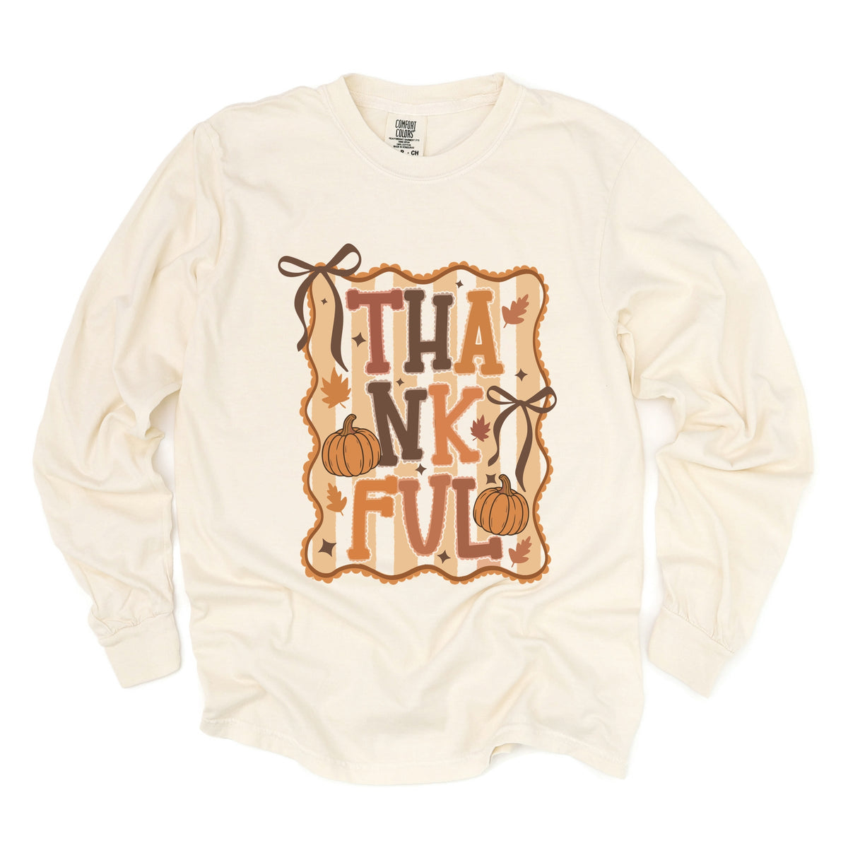 Coquette Thankful Stripes - Women's Garment Dyed Long Sleeve Graphic T-Shirt