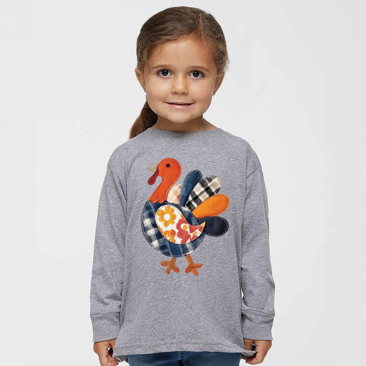 Plaid Turkey Patchwork Print - Toddler Long Sleeve Graphic Tee
