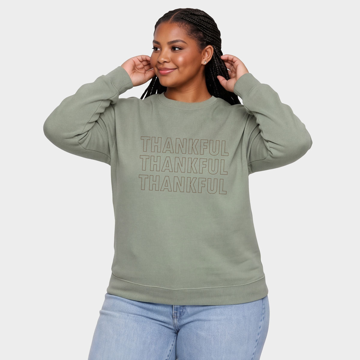 Thankful Outline Stacked - Women's Plus Sweatshirt