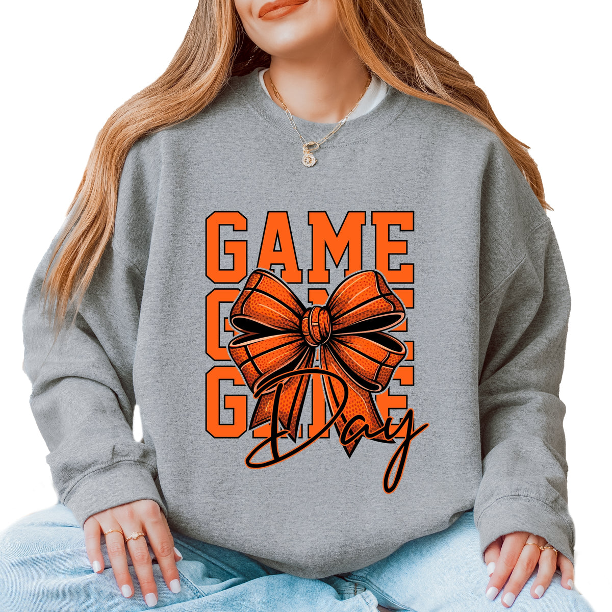 Coquette Basketball Bow Game Day Stacked - Women's Graphic Sweatshirt