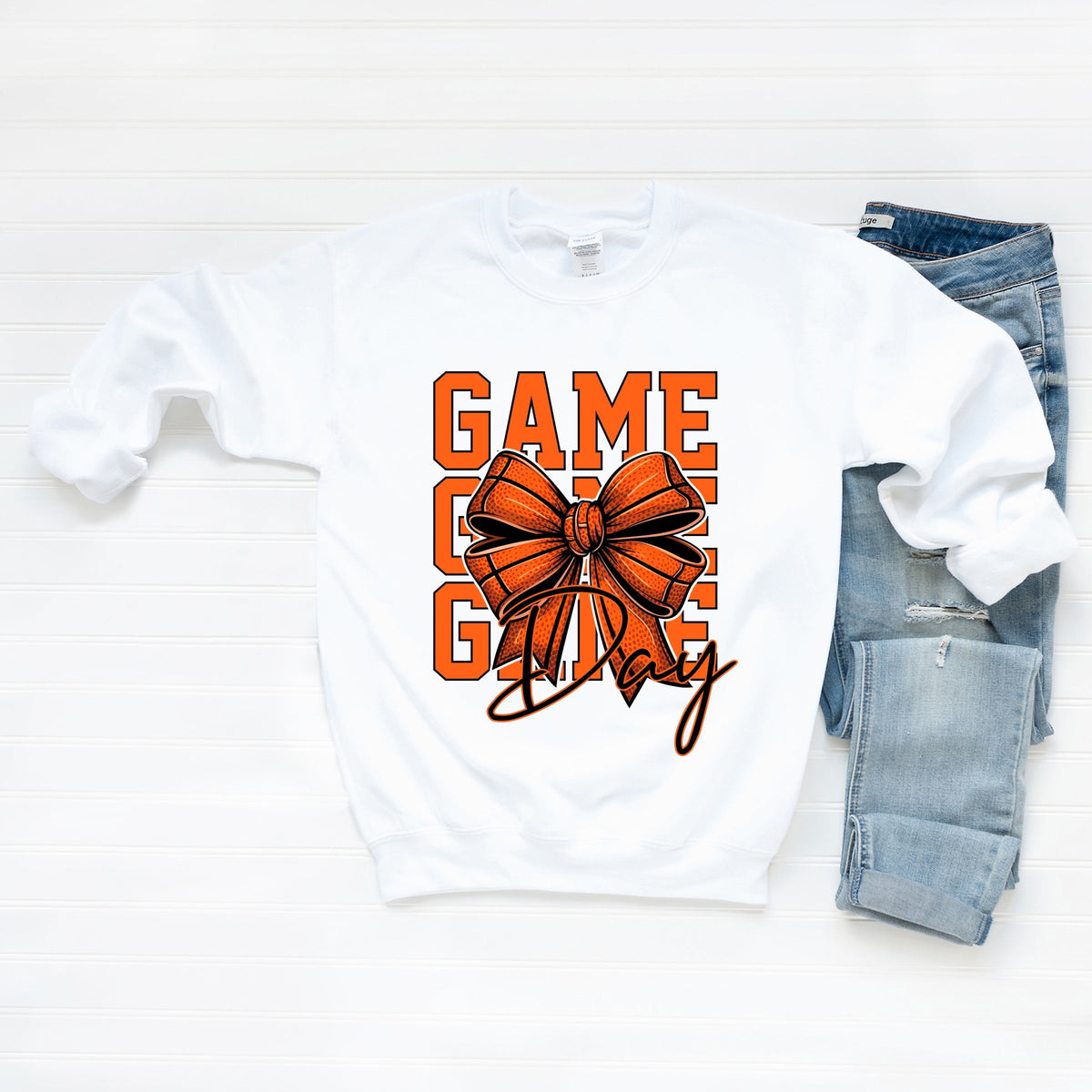 Coquette Basketball Bow Game Day Stacked - Women's Graphic Sweatshirt