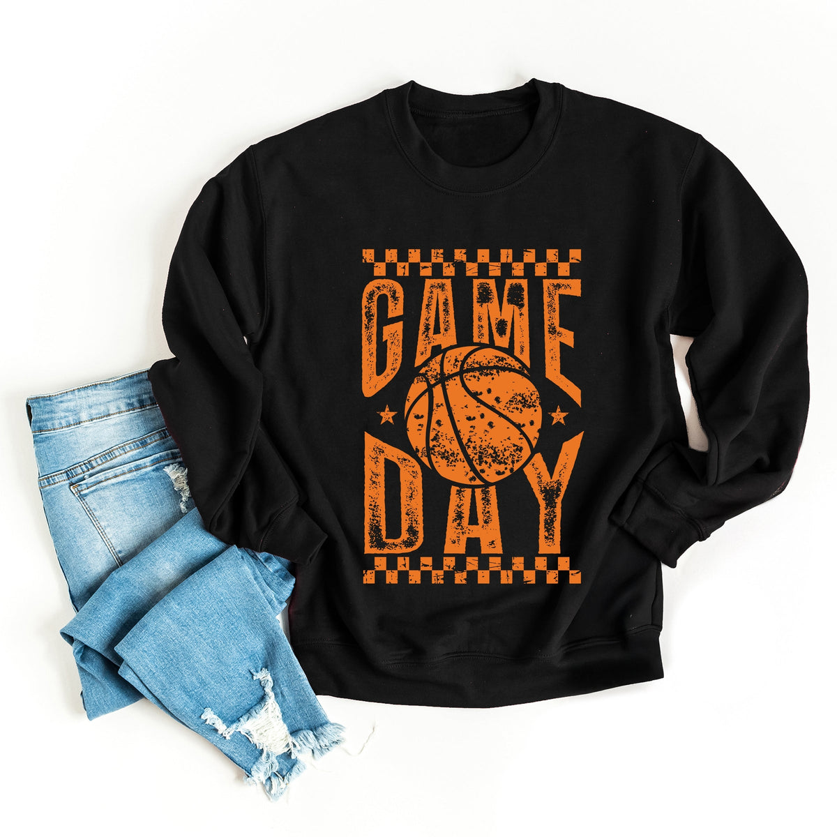 Basketball Game Day Checkered Distressed - Women's Graphic Sweatshirt
