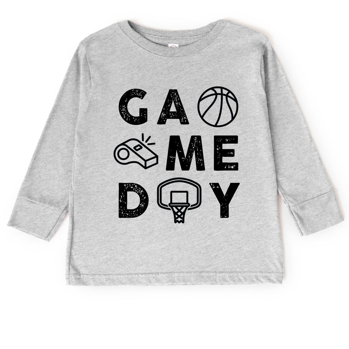 Basketball Game Day Block Distressed - Toddler Long Sleeve Graphic Tee