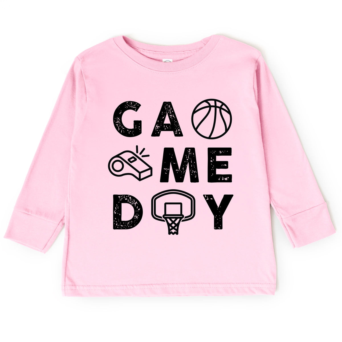 Basketball Game Day Block Distressed - Toddler Long Sleeve Graphic Tee