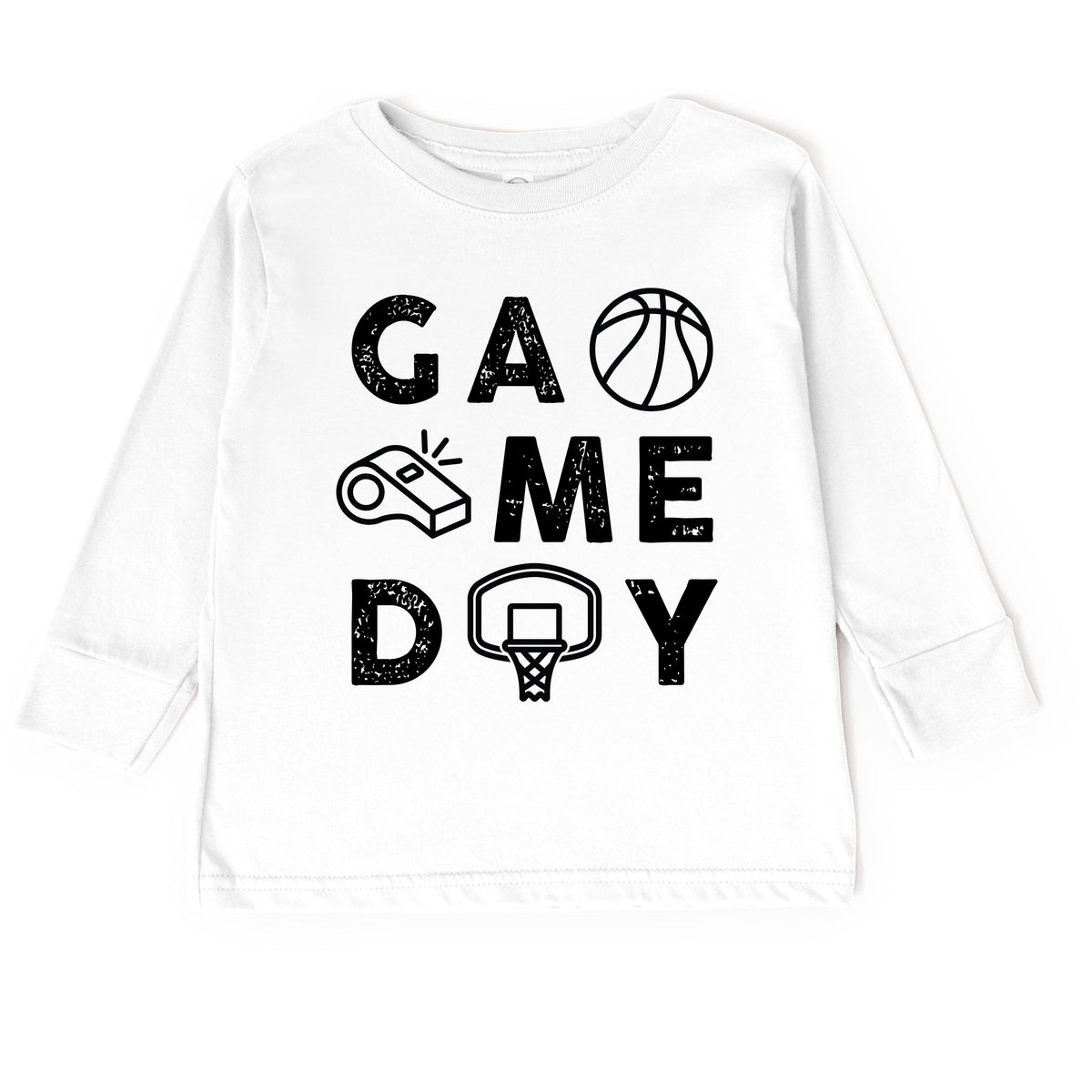Basketball Game Day Block Distressed - Toddler Long Sleeve Graphic Tee