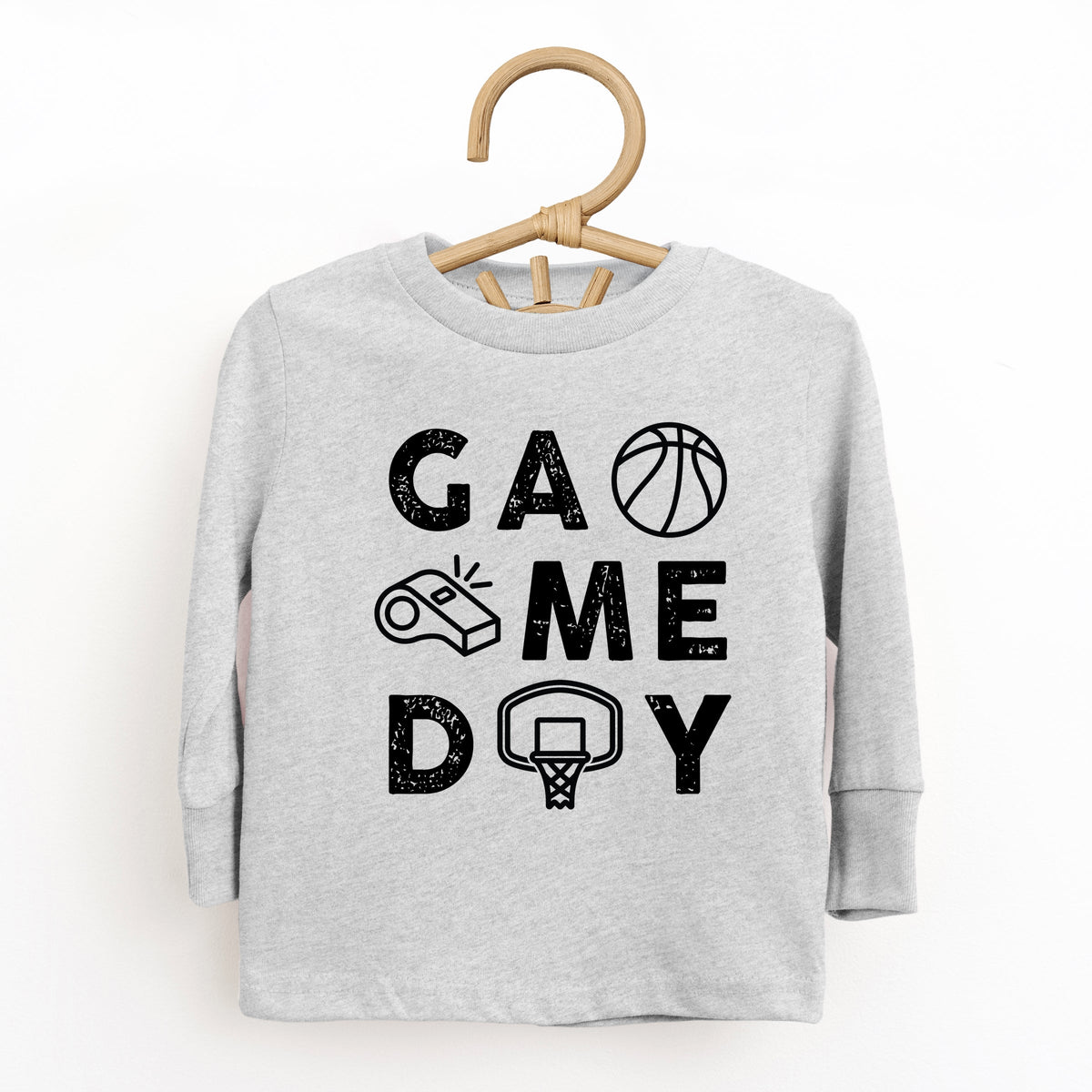 Basketball Game Day Block Distressed - Toddler Long Sleeve Graphic Tee