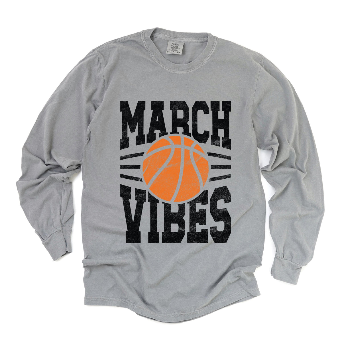 March Vibes Basketball Distressed - Women's Garment Dyed Long Sleeve Graphic T-Shirt