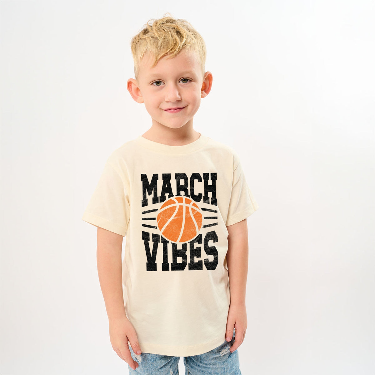 March Vibes Basketball Distressed - Youth Short Sleeve Graphic T-Shirt