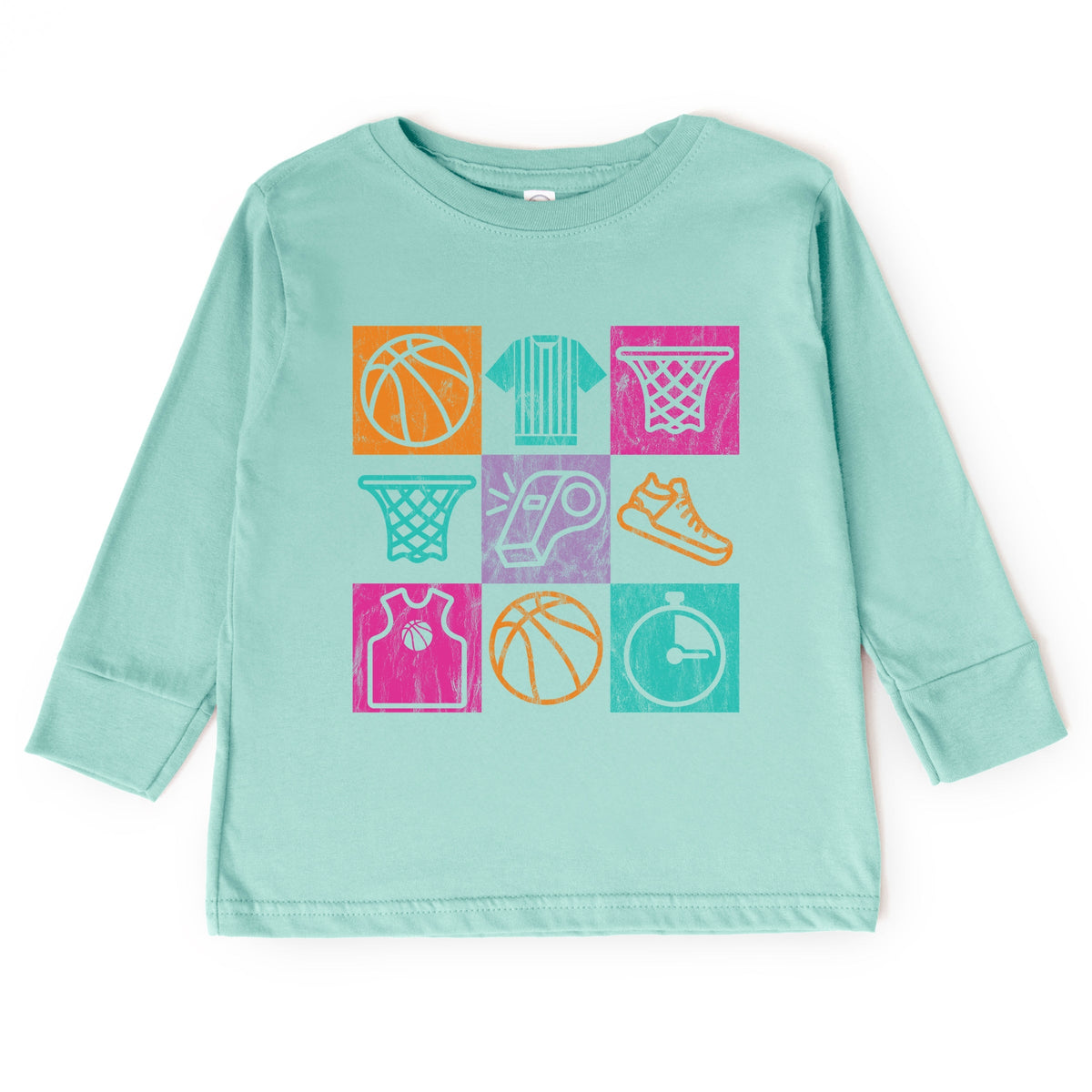 Basketball Checkered Icons - Toddler Long Sleeve Graphic Tee