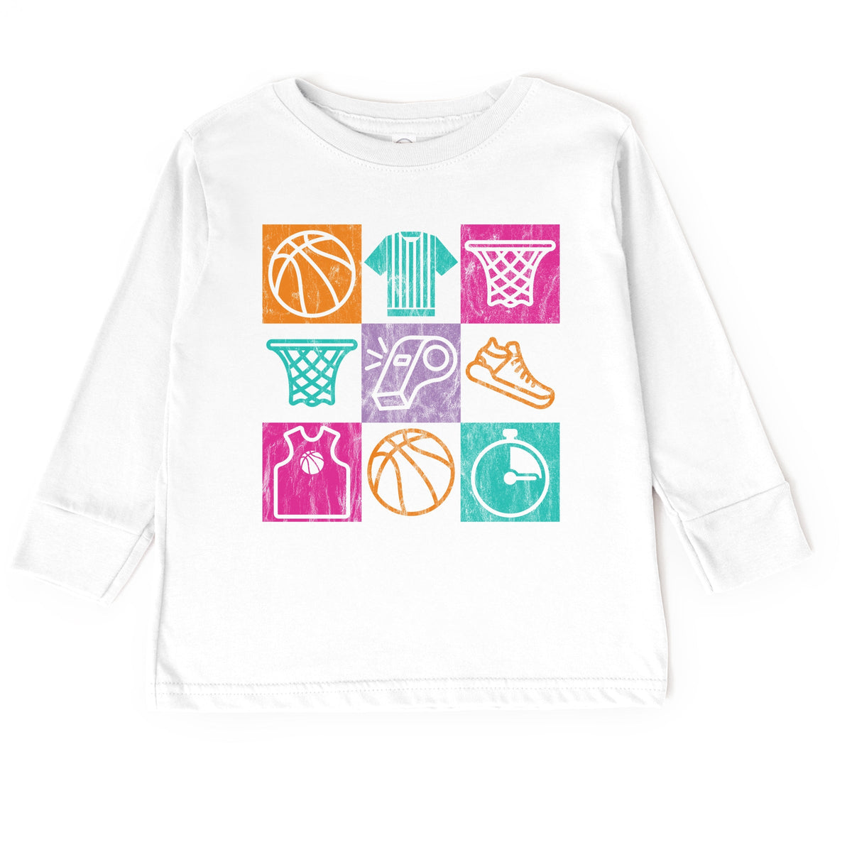 Basketball Checkered Icons - Toddler Long Sleeve Graphic Tee