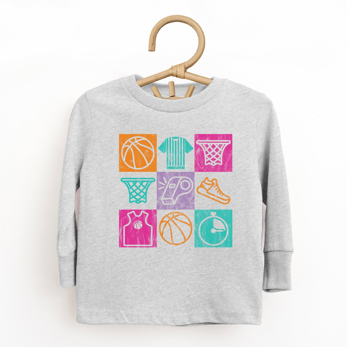 Basketball Checkered Icons - Toddler Long Sleeve Graphic Tee