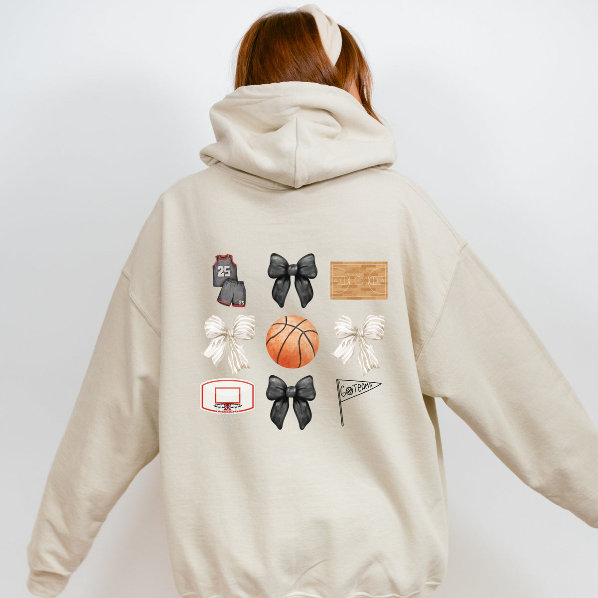 Watercolor Basketball Collage Coquette Front And Back Design - Women's Graphic Hoodie