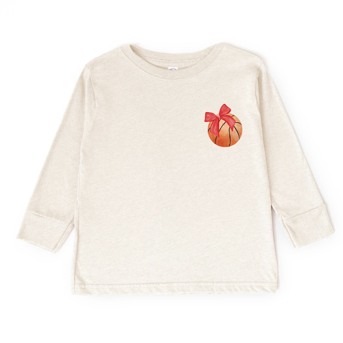 Watercolor Basketball Collage Coquette Front And Back Design - Toddler Long Sleeve Graphic Tee