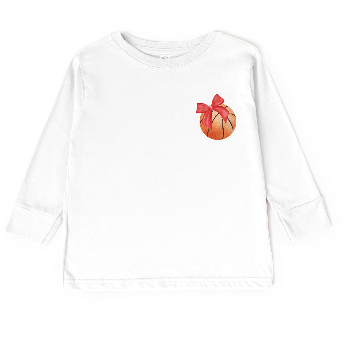 Watercolor Basketball Collage Coquette Front And Back Design - Toddler Long Sleeve Graphic Tee