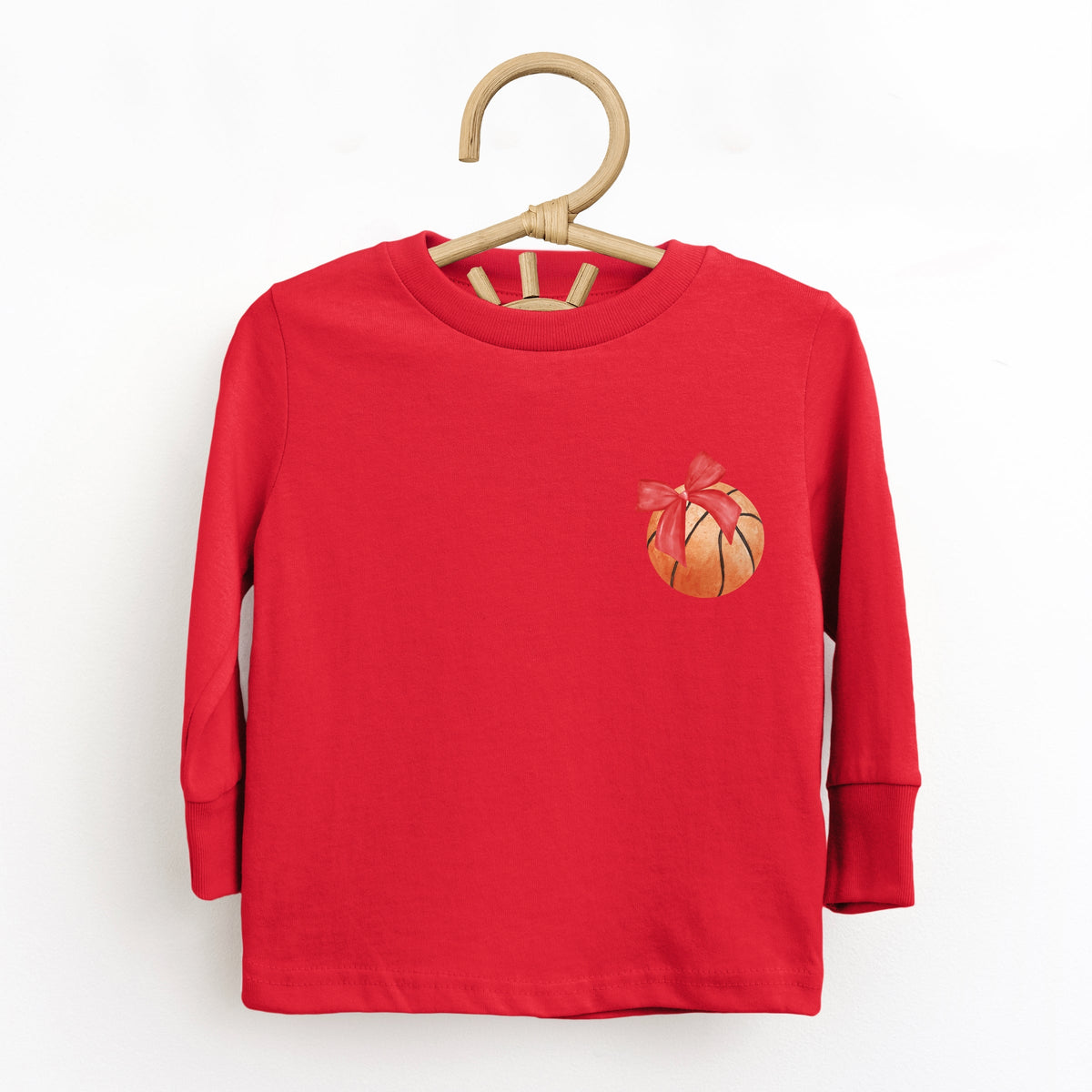 Watercolor Basketball Collage Coquette Front And Back Design - Toddler Long Sleeve Graphic Tee