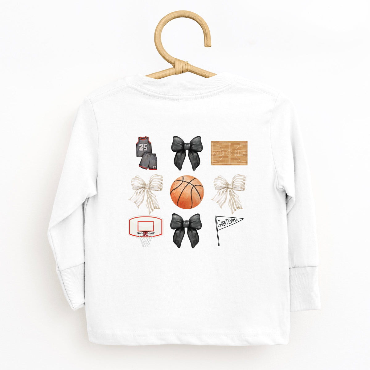 Watercolor Basketball Collage Coquette Front And Back Design - Toddler Long Sleeve Graphic Tee