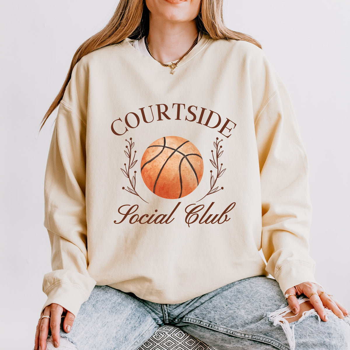 Basketball Courtside Social Club - Women's Lightweight Garment Dyed Sweatshirt