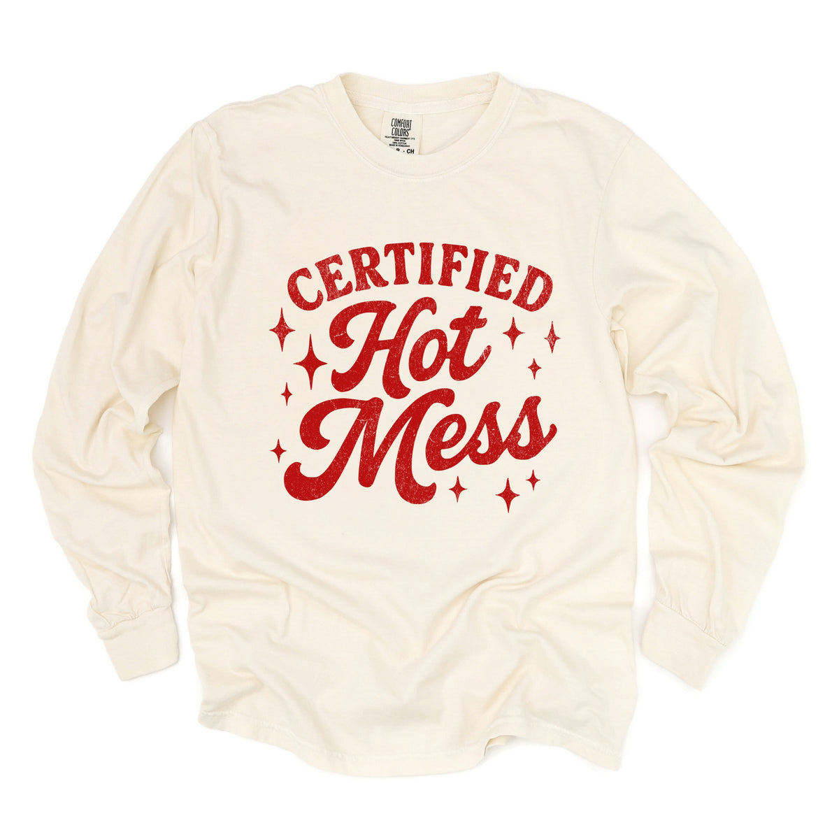 Certified Hot Mess Stars Distressed - Women's Garment Dyed Long Sleeve Graphic T-Shirt