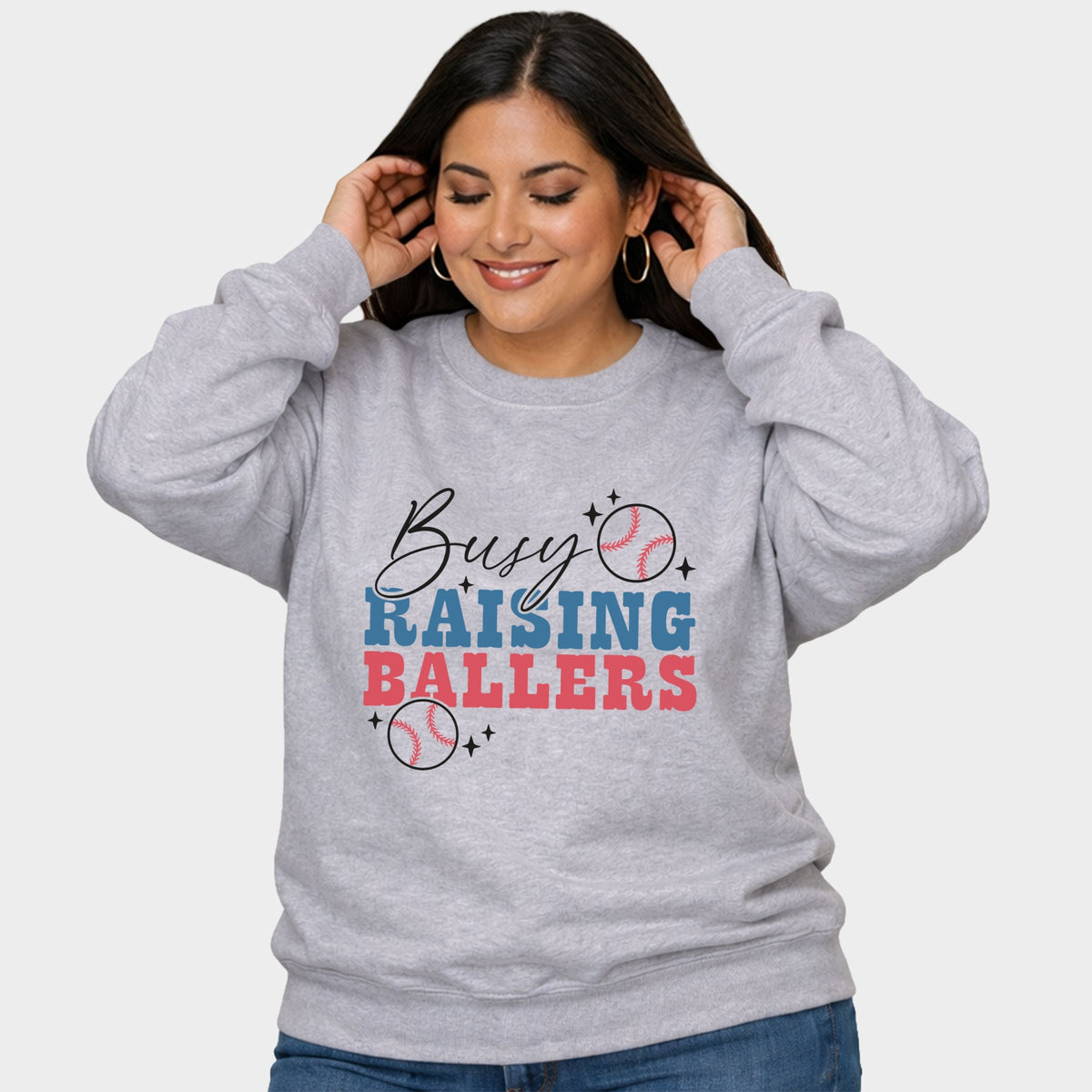 Busy Raising Ballers Baseball Colorful - Women's Plus Sized Graphic Sweatshirt