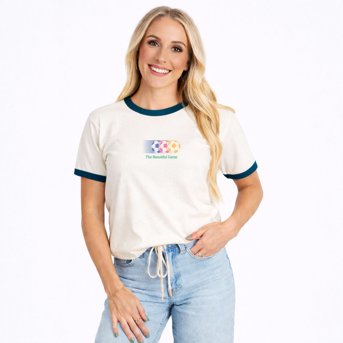 The Beautiful Game Outline - Women's Ringer Graphic T-Shirt