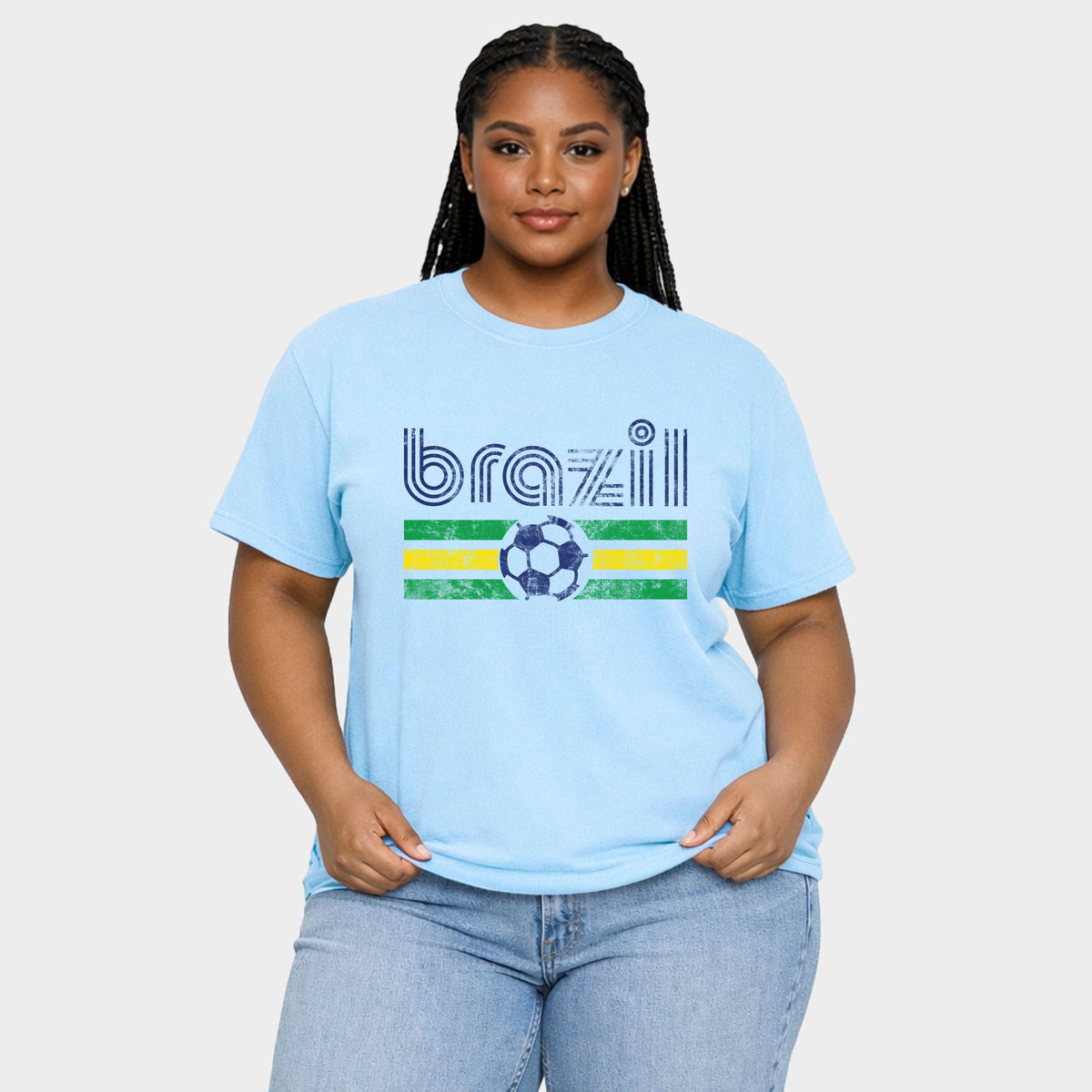 Brazil Soccer Flag - Women's Plus Sized Garment Dyed Graphic T-Shirt