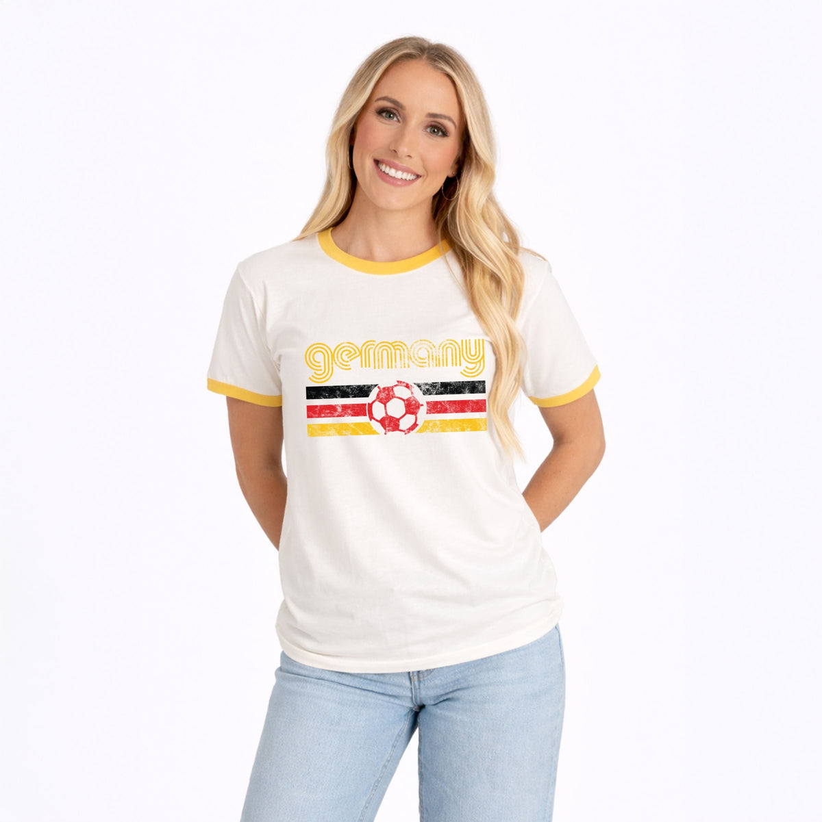 Germany Soccer Flag - Women's Ringer Graphic T-Shirt