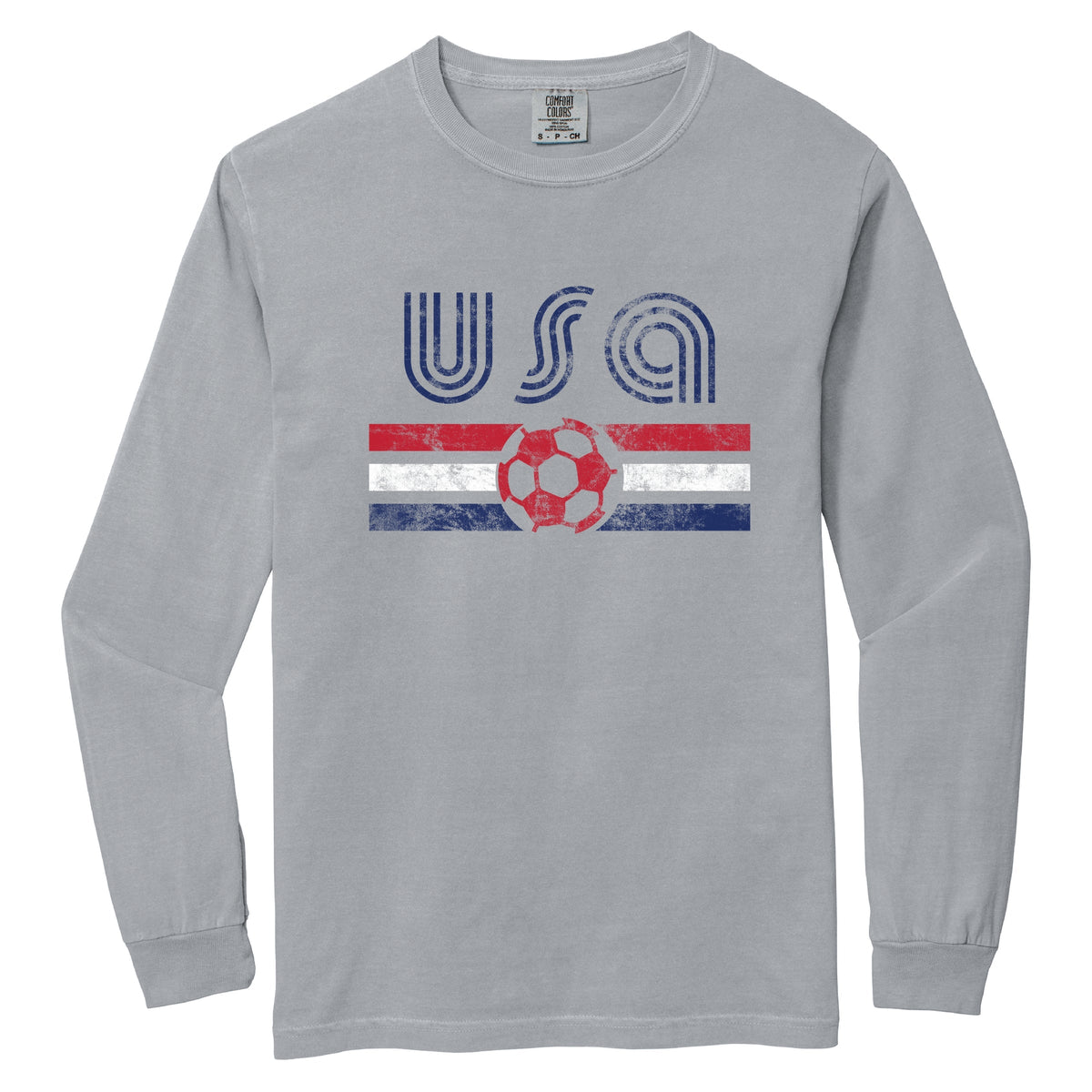 USA Soccer Flag - Women's Garment Dyed Long Sleeve Graphic T-Shirt