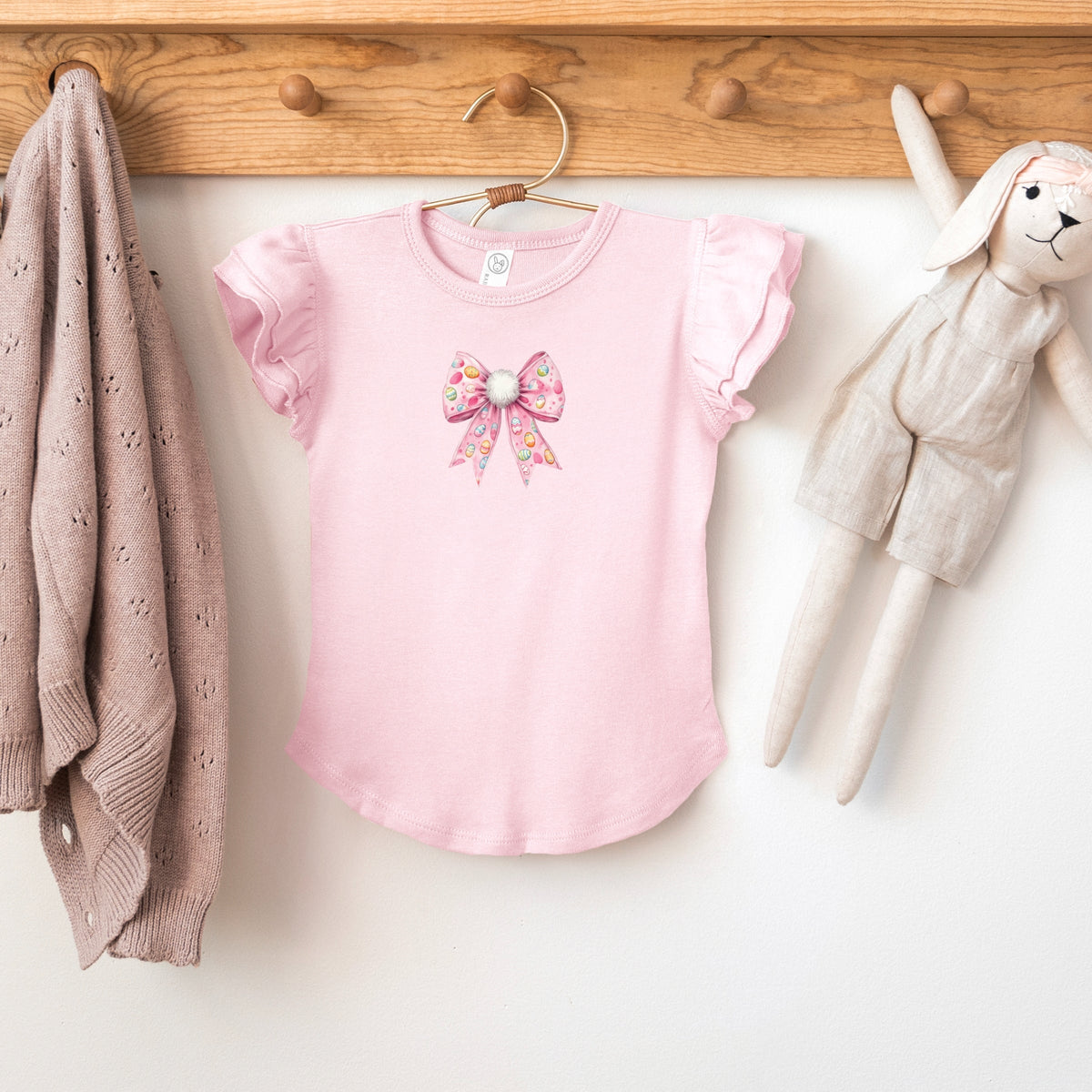 Easter Egg Bow Coquette - Flutter Sleeve Graphic T-Shirt