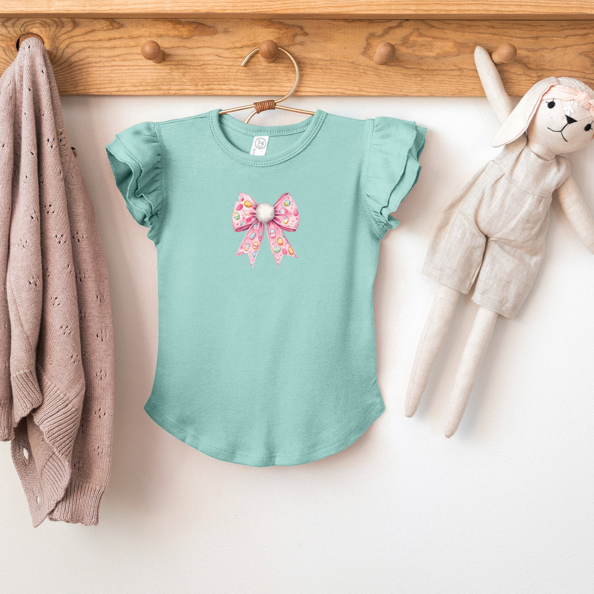 Easter Egg Bow Coquette - Flutter Sleeve Graphic T-Shirt