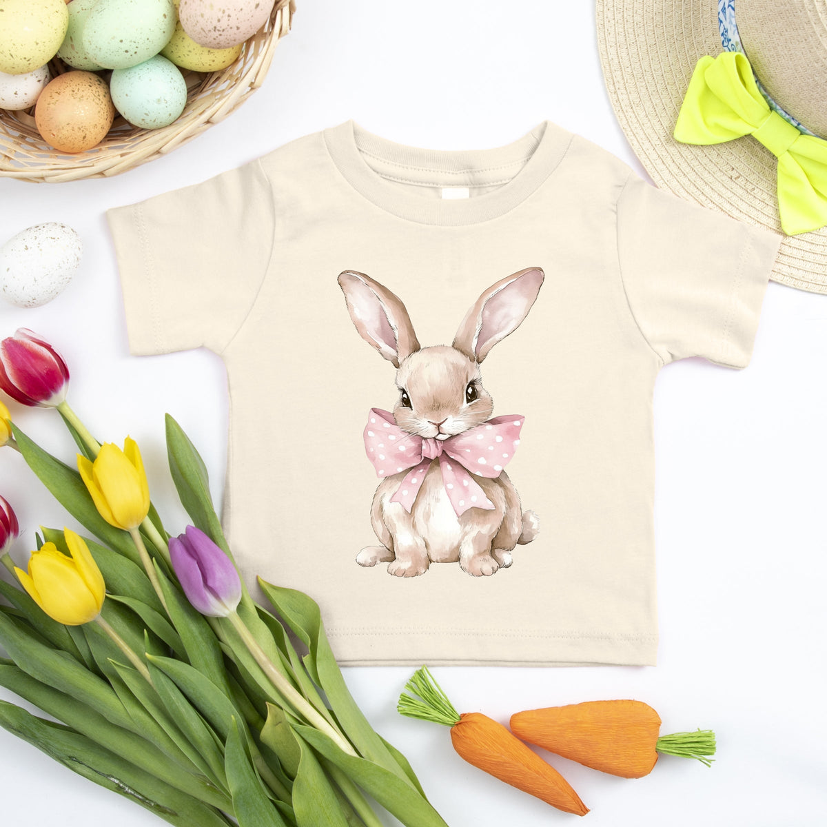 Bunny Watercolor With Bow - Toddler Short Sleeve Graphic T-Shirt