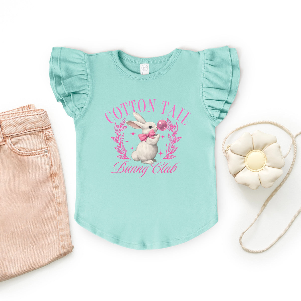 Cotton Tail Bunny Club Bubblegum - Flutter Sleeve Graphic T-Shirt