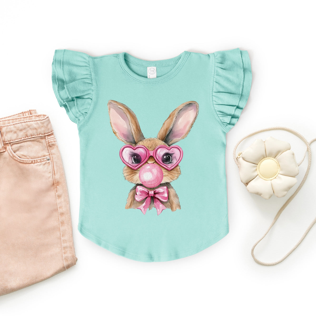 Bunny Sunglasses Bubblegum - Flutter Sleeve Graphic T-Shirt
