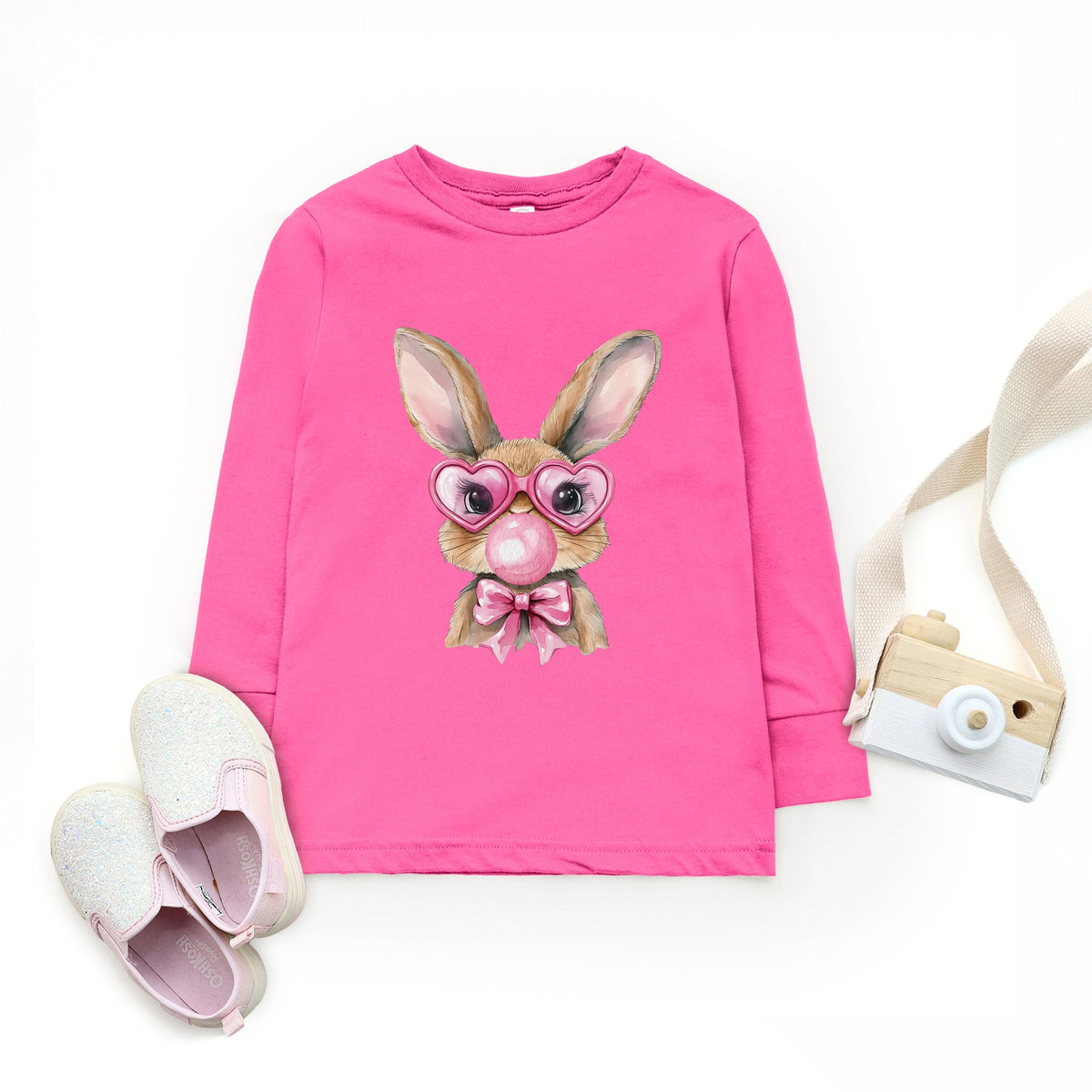 Bunny Sunglasses Bubblegum - Toddler Long Sleeve Graphic Tee
