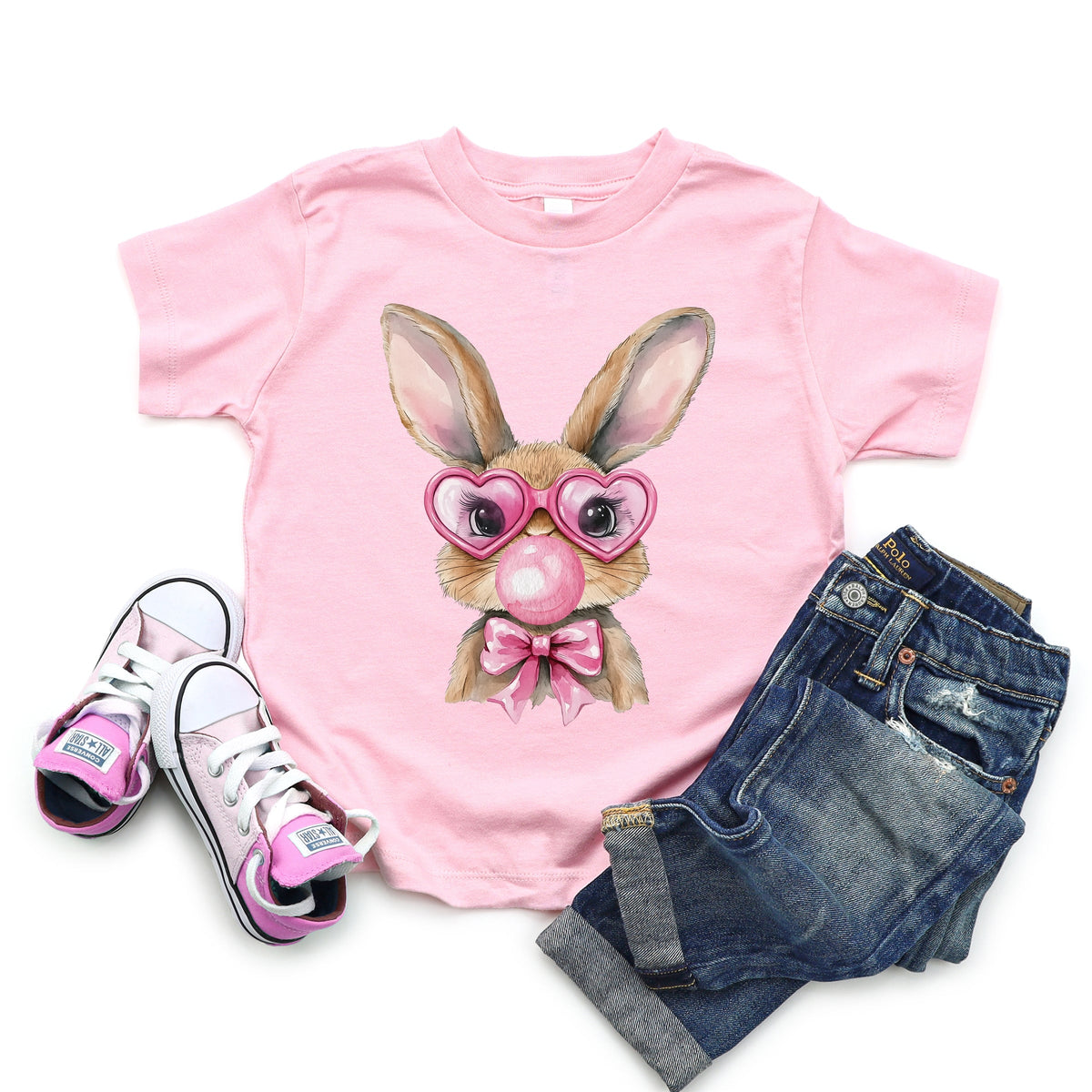 Bunny Sunglasses Bubblegum - Toddler Short Sleeve Graphic T-Shirt