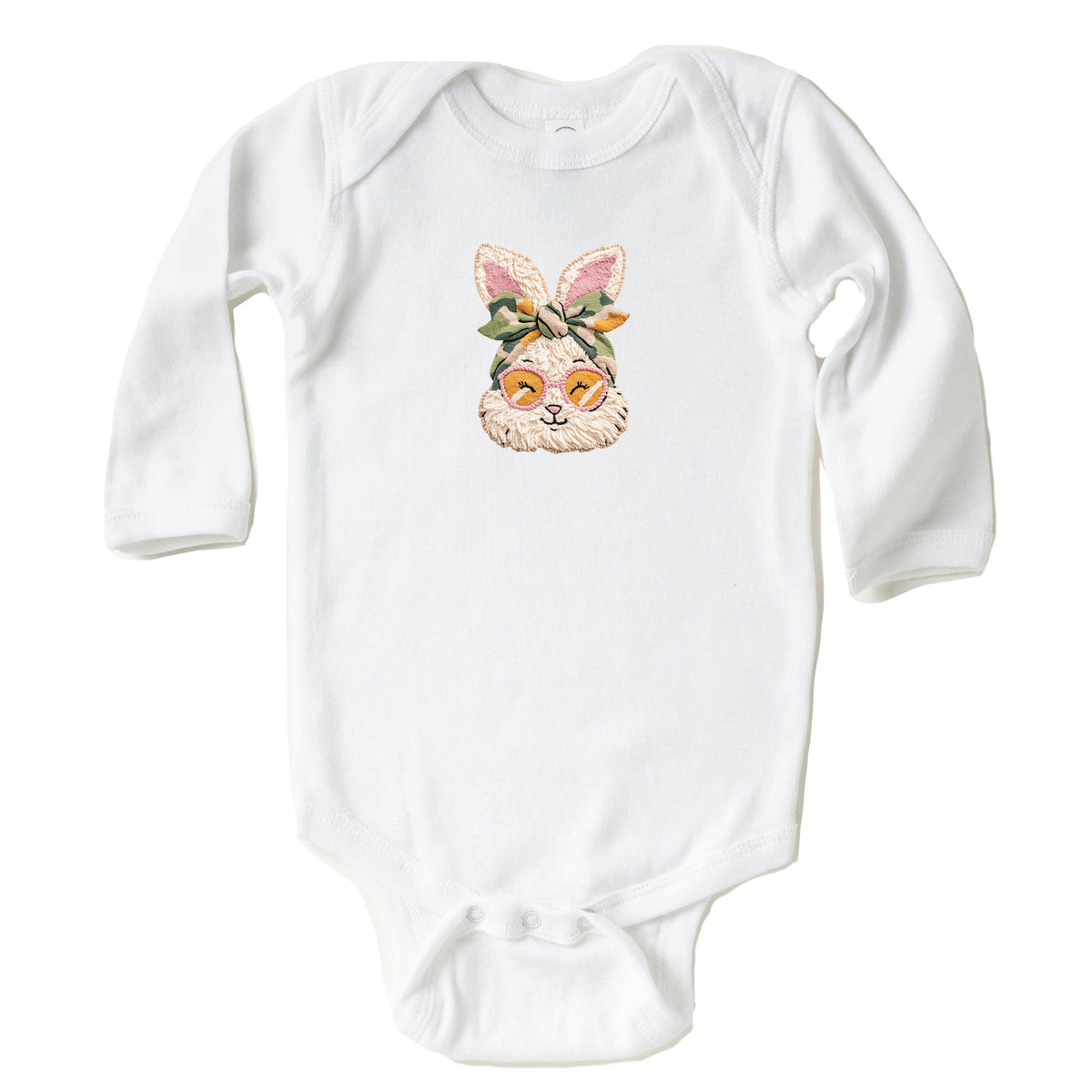 Bunny Face Yarn Print - Baby Long Sleeve Bodysuit