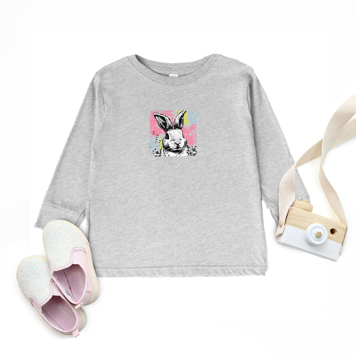 Bunny Square Distressed - Toddler Long Sleeve Graphic Tee