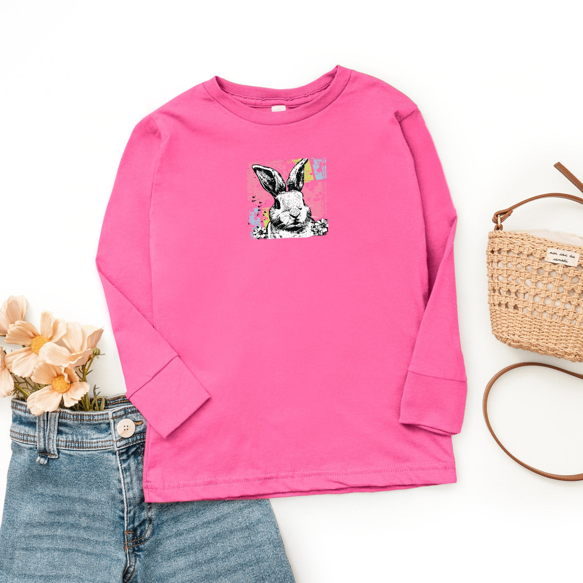 Bunny Square Distressed - Youth Long Sleeve Graphic T-Shirt