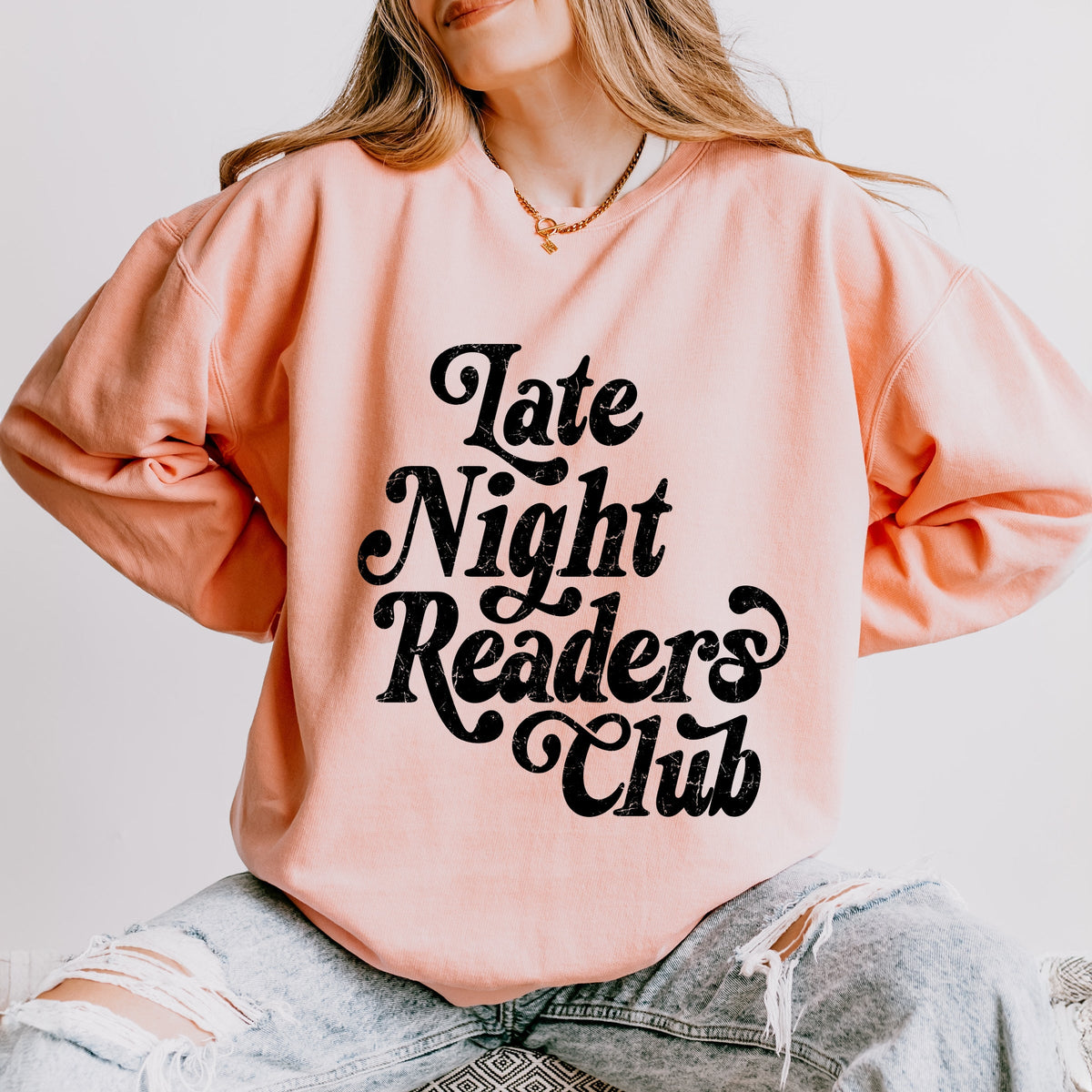 Late Night Readers Club Distressed - Women's Lightweight Garment Dyed Sweatshirt