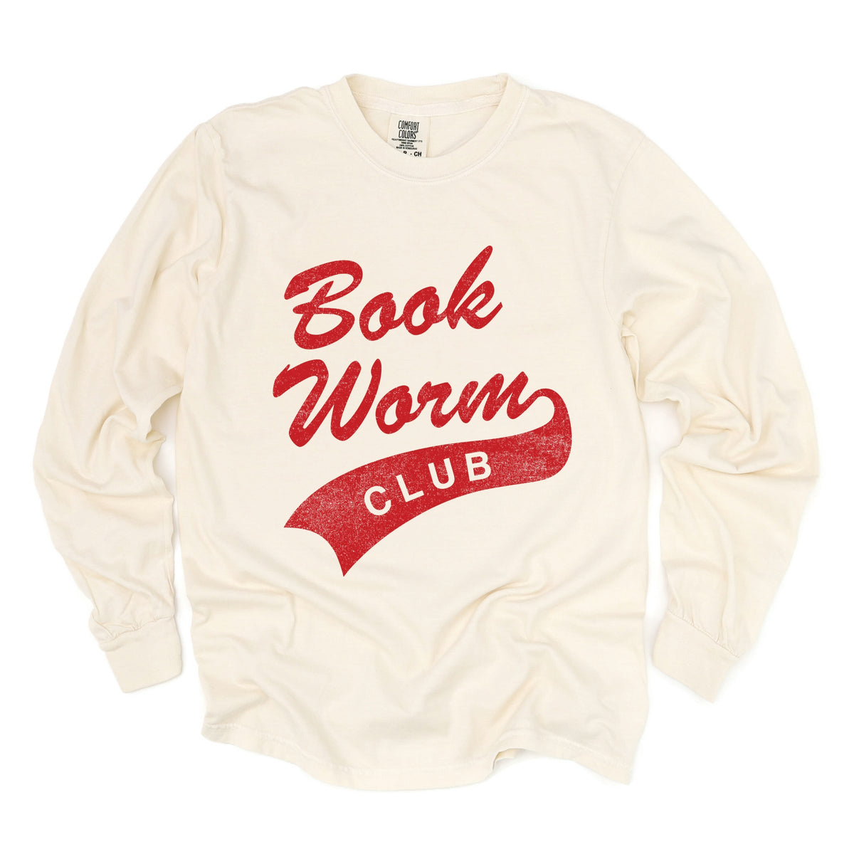 Book Worm Club Distressed - Women's Garment Dyed Long Sleeve Graphic T-Shirt