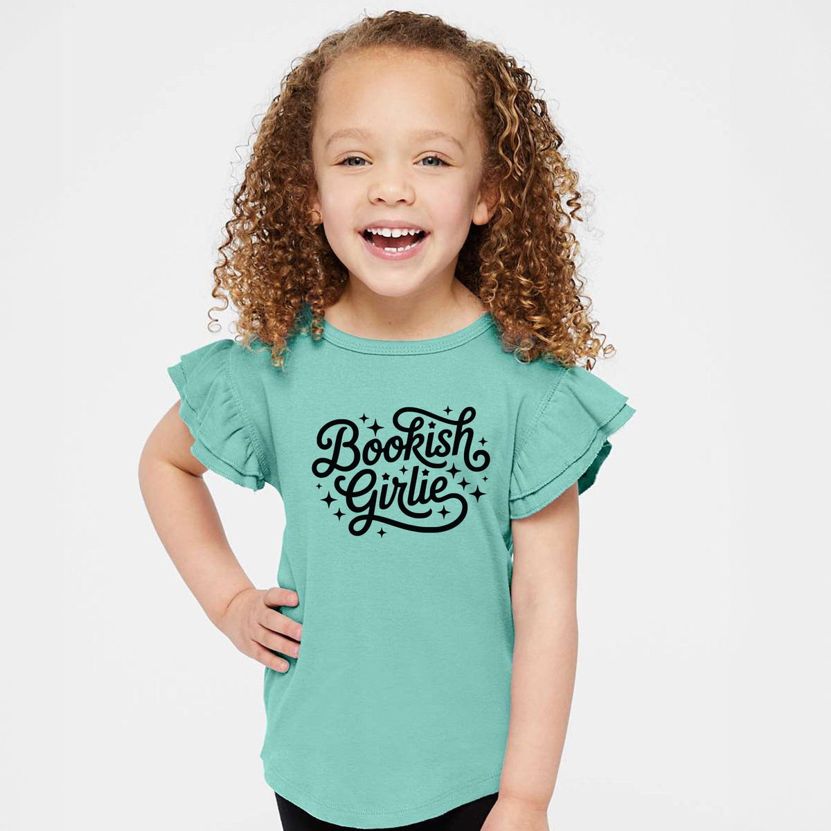Bookish Girlie Cursive Stars - Flutter Sleeve Graphic T-Shirt