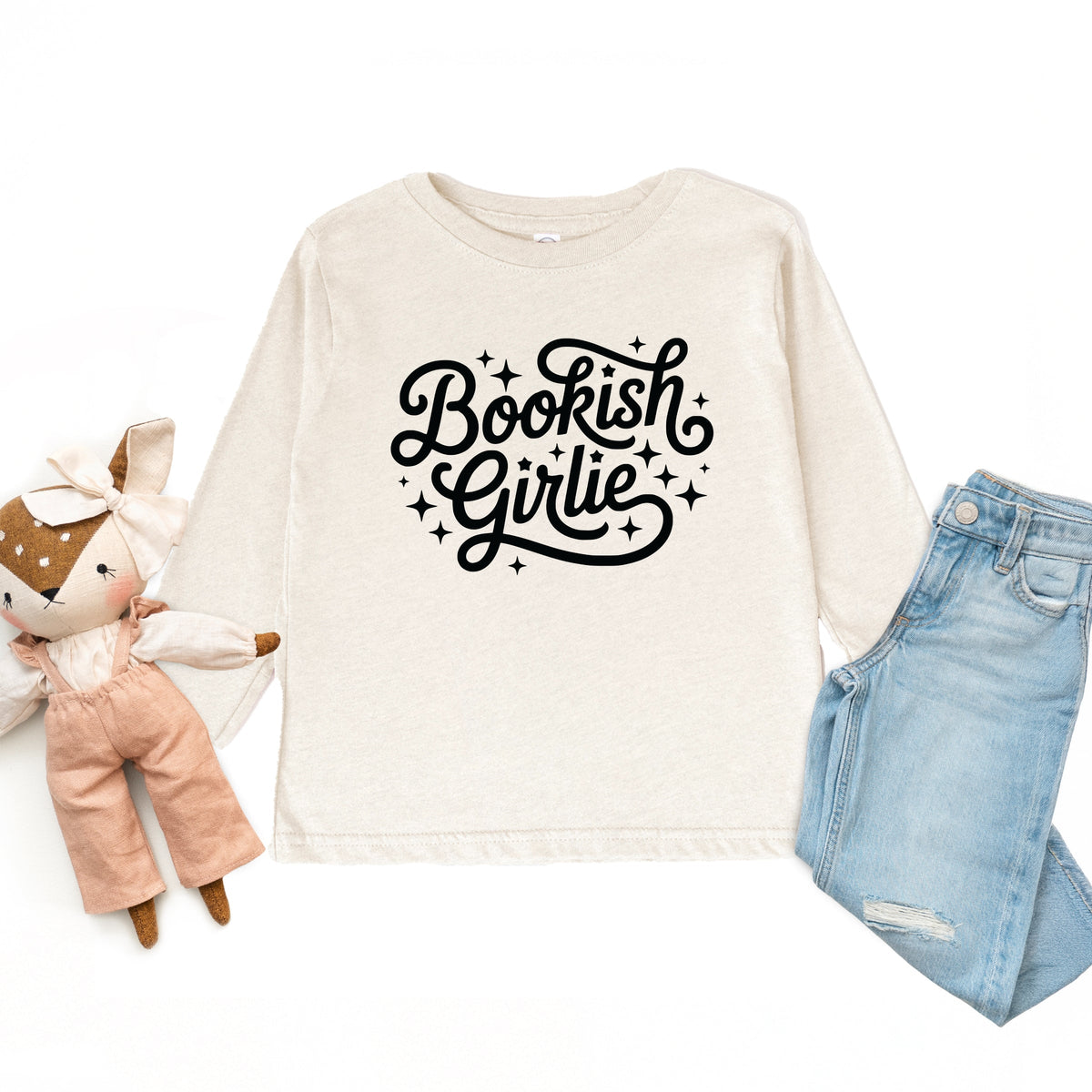 Bookish Girlie Cursive Stars - Toddler Long Sleeve Graphic Tee
