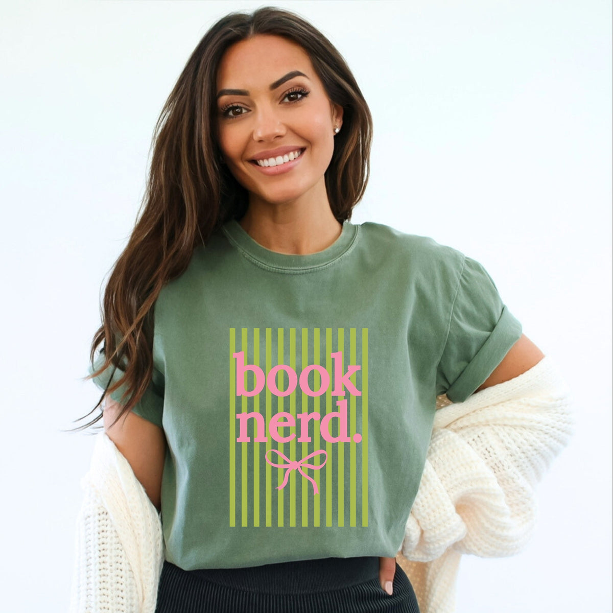 Green Book Nerd Stripes - Women's Garment Dyed Graphic T-Shirt