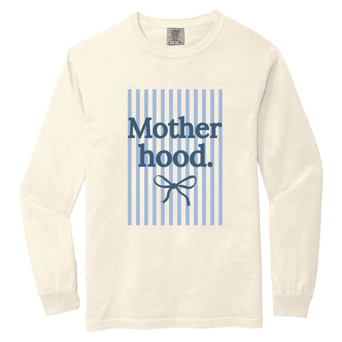 Blue Motherhood Stripes - Women's Garment Dyed Long Sleeve Graphic T-Shirt